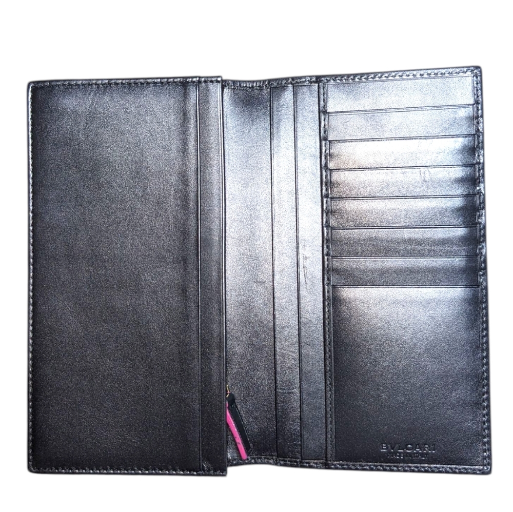 BULGARI Rare Roma Long Wallet Pink Graphic Herringbone Fabric & Leather - Picture 3 of 6